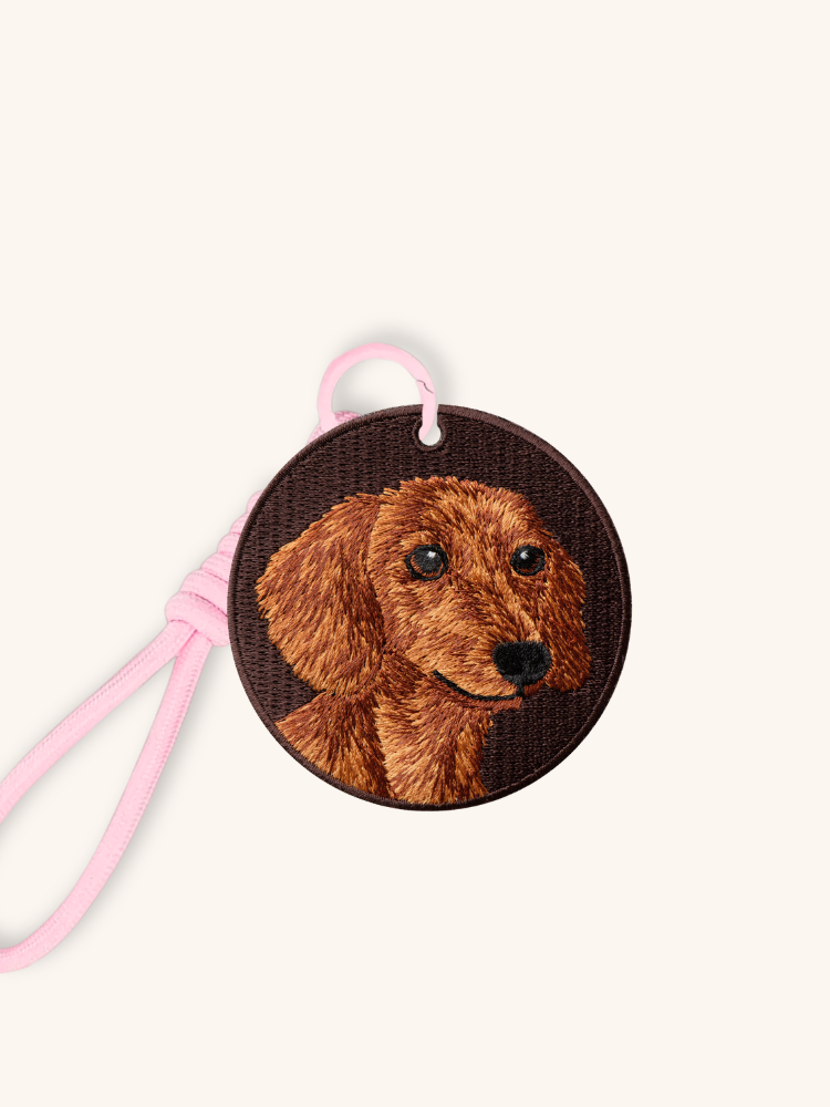 Red Dachshund Espresso Embroidered Charm