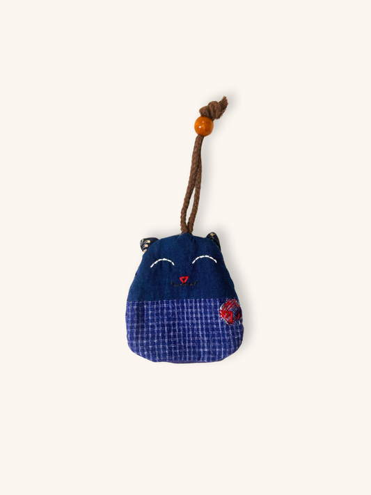 Handmade Indigo Folk Cat Charm