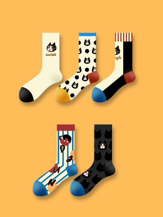 Milk Cat Dot Socks 5-Pack Bundle