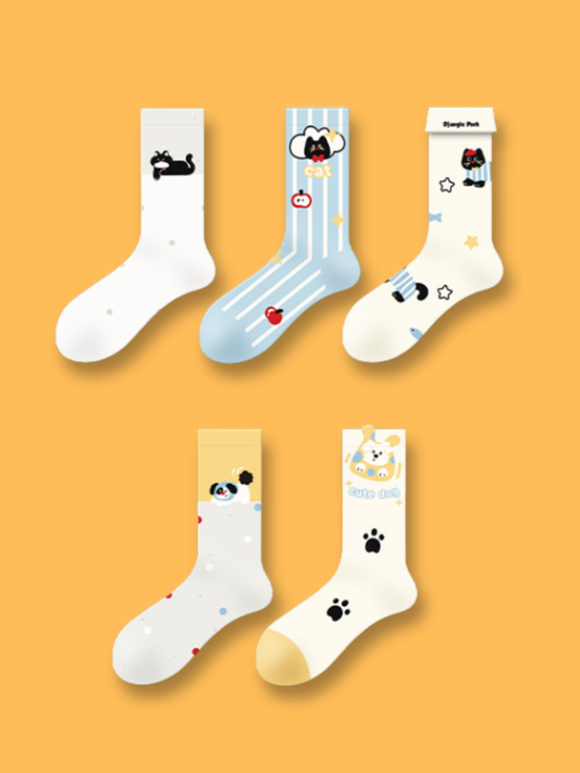 Cat & Dog Friends Socks 5-Pack Bundle