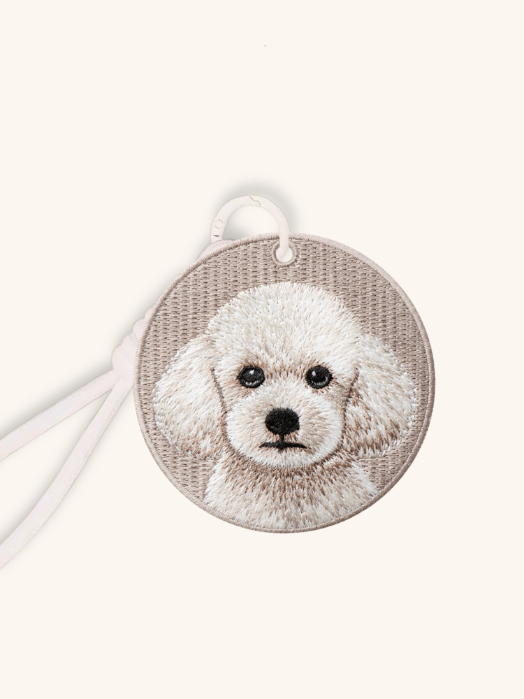 White Poodle Oatmeal Embroidered Charm