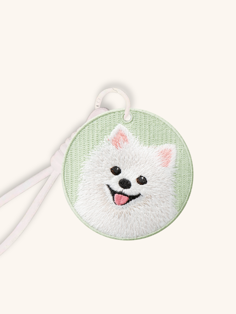 White Pomeranian Snowball Embroidered Charm